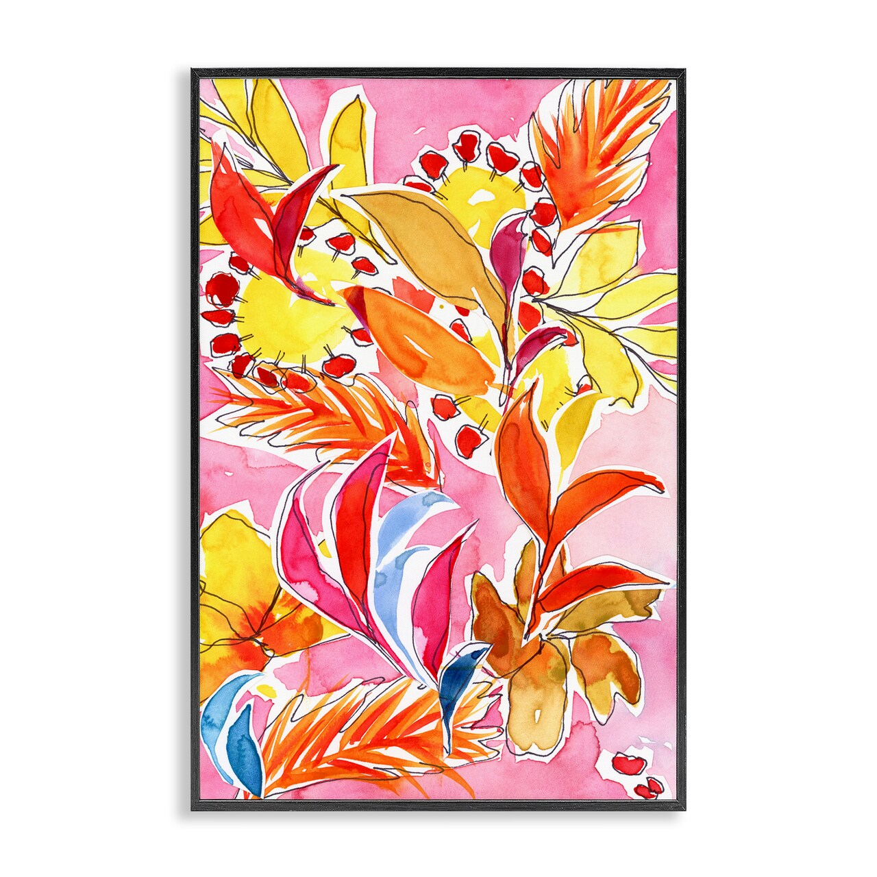 Stupell Industries Orange Botanicals on Pink Framed Giclee Wall Art Design by Victoria Barnes